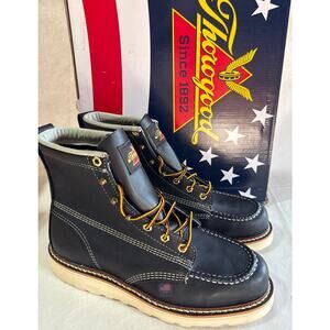 Thorogood Work Boots American 6" Men's 8D Moc Soft Toe Black Leather 814-6201